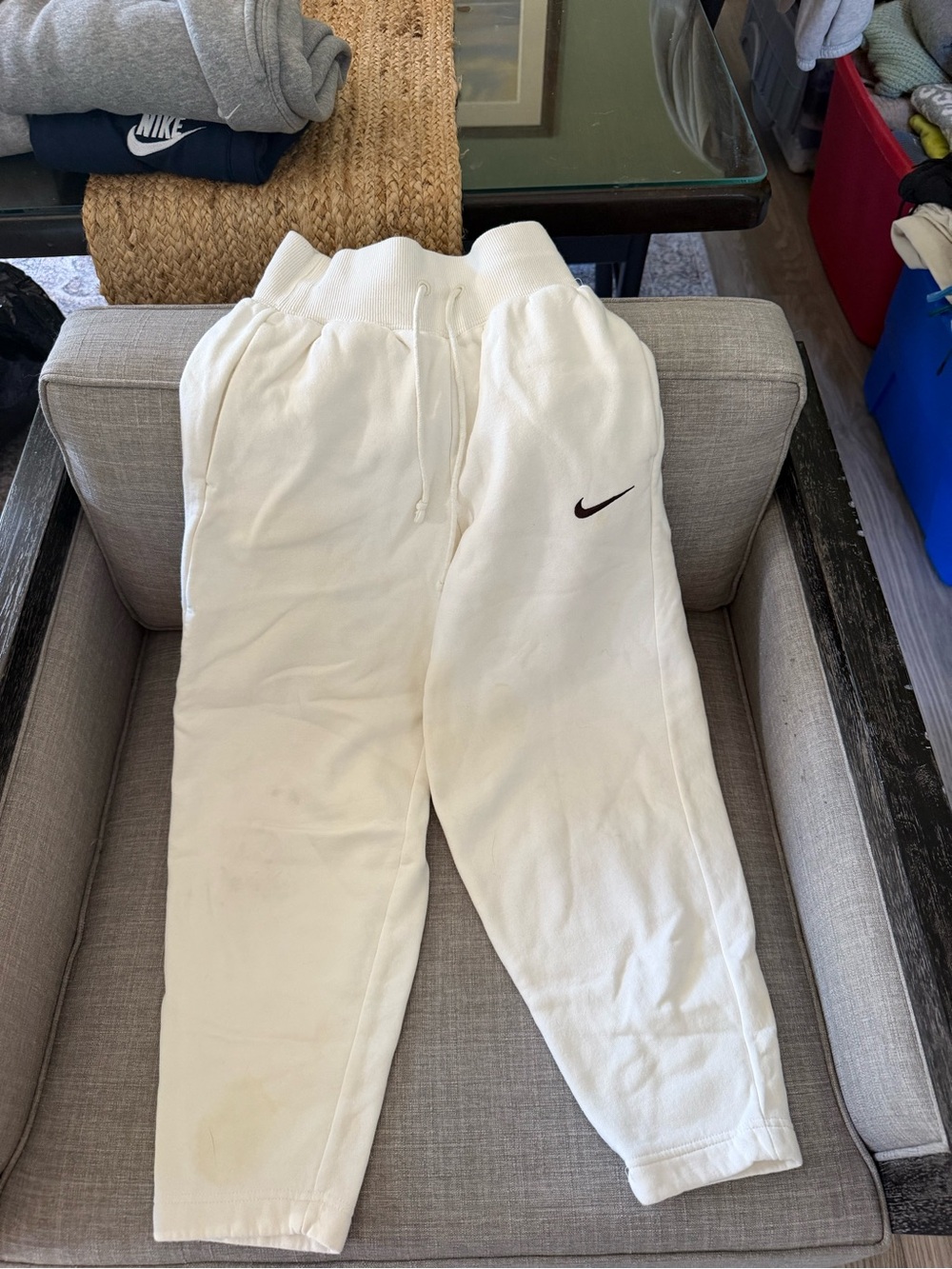 Nike Kids Cream Fleece Joggers with Black Swoosh